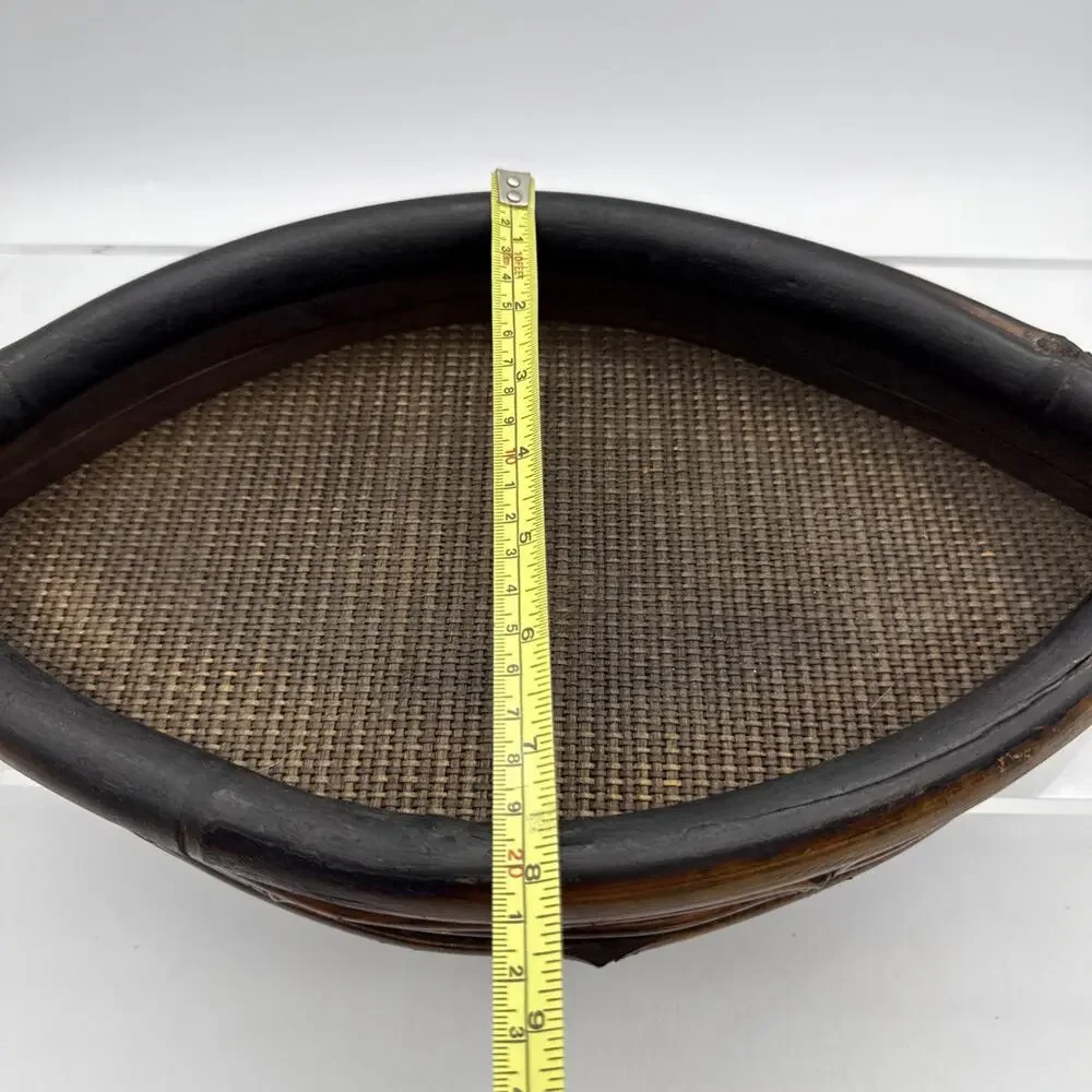 Bohemian Bamboo Rattan Reed Tray Burnt Wood Mid-Century Modern 17 3/4”x8”
